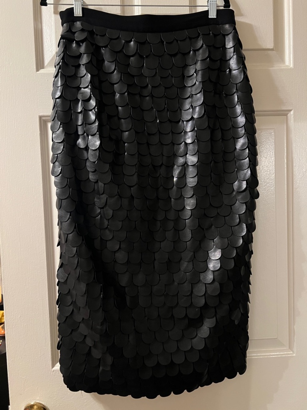 Black Scallop Satin Midi Skirt